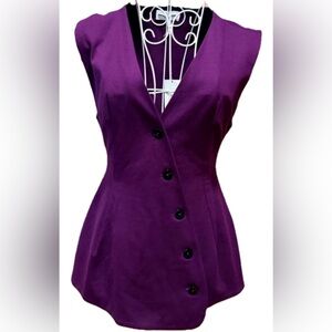 NWT Ripley Rader LA Plum Tailored Vest Deep V Angled Button Front Linen Size 2